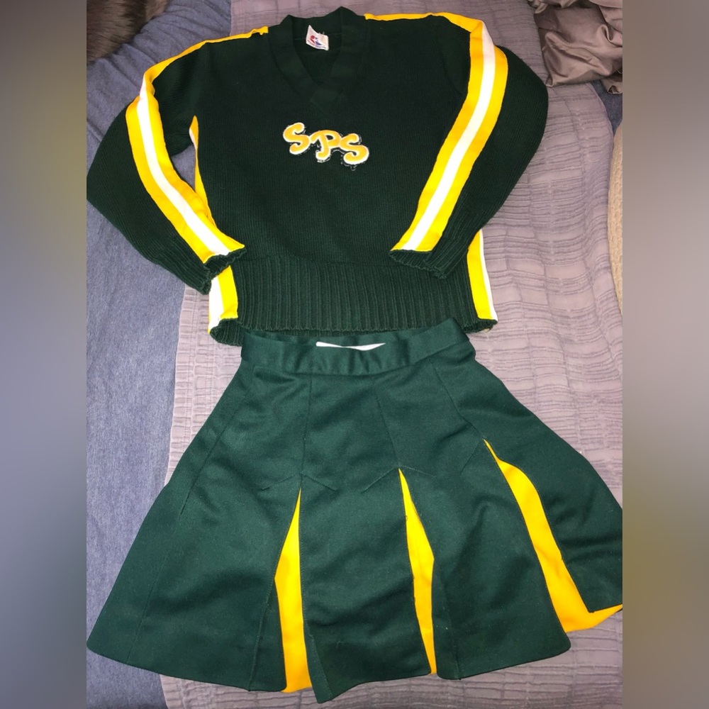 Vintage Hugh School CHEERLEADER Set Sweater (Jr M) Skirt (jr S) Cosplay Fabulous
